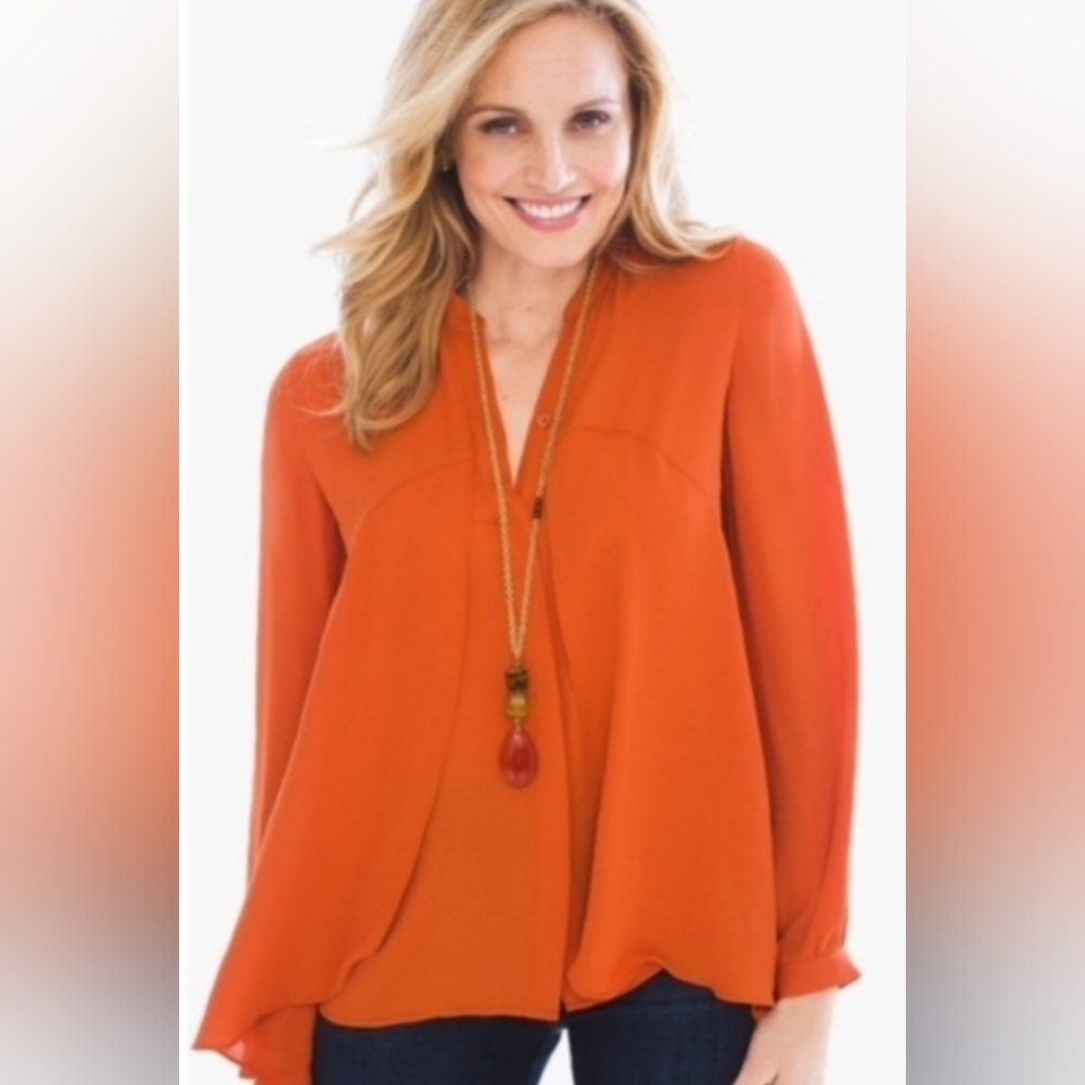 Chico's Orange Flowing V-Neck Blouse